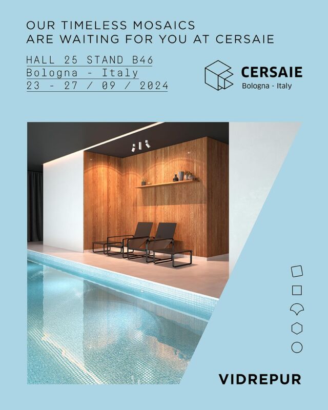 Our timeless mosaics are awaiting for you at Cersaie 2024Save the date !!!#mosaicosdevidrio #mosaic #mosaico #recycledglass #poolsdesign #swimmingpool #poolprojects #glasstiles #glasspools